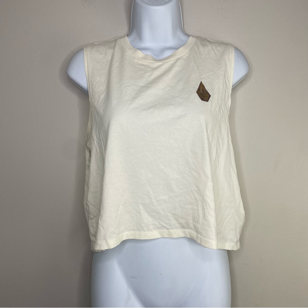 Volcom Women’s Medium Cream Muscle Tee Crop Top Graphic Thomas Hopper